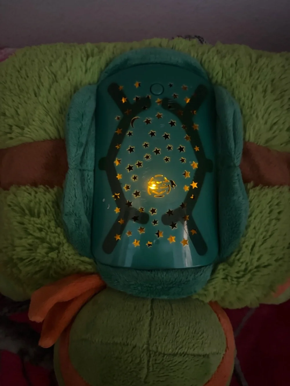 Green and Orange Plush Turtle Night Light for Reptile Habitats